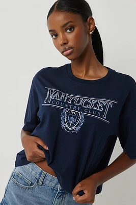 Ardene Boxy Graphic T-Shirt in Dark Blue | Size | 100% Cotton