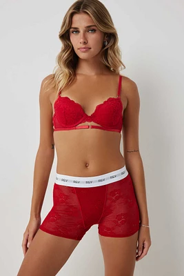 Ardene Lace Boyshort Panty in Red | Size | Nylon/Elastane