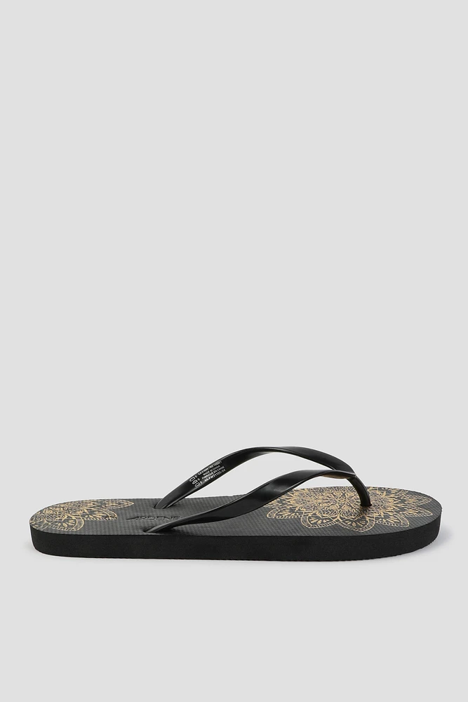 Ardene Mandala Flip-Flops Sandals in Black | Size