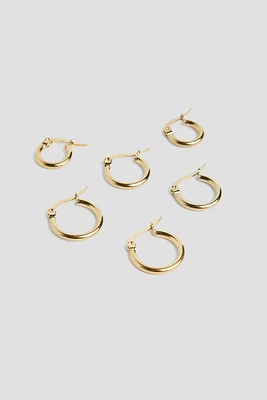 Ardene 3-Pack Stainless Steel Hoop Earrings in Gold