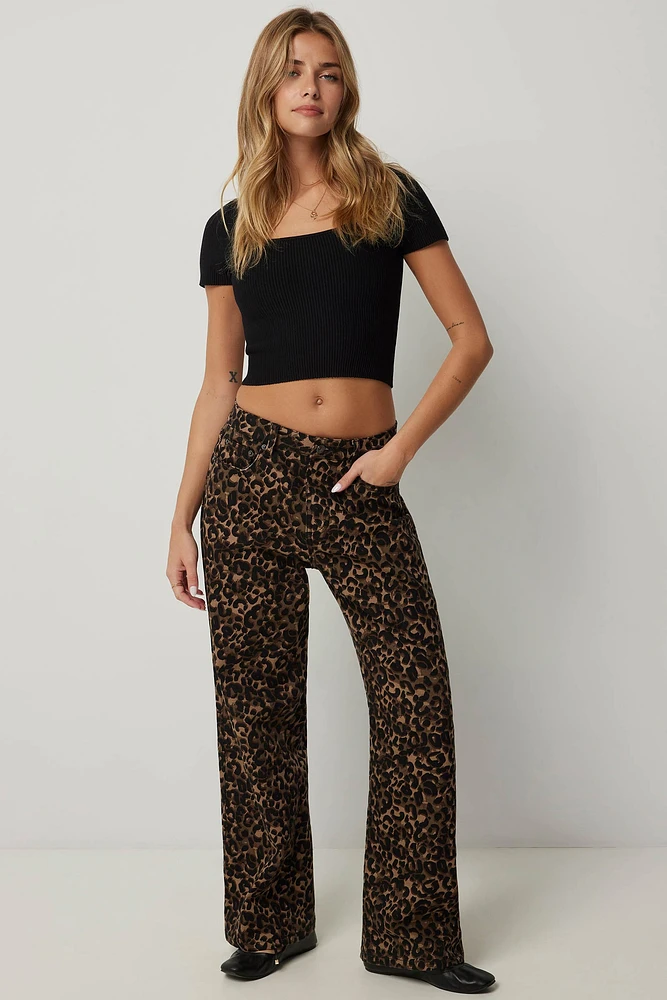 Ardene Leopard Wide Leg Pants | Size | Polyester/Spandex