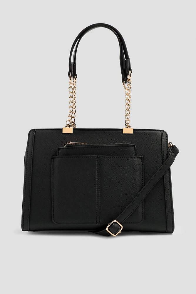 Ardene Small Tote Bag with Chain Straps in Black | 100% Recycled Polyester/Faux Leather | Eco-Conscious