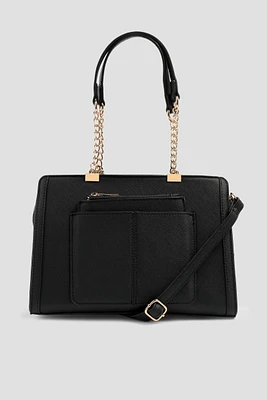 Ardene Small Tote Bag with Chain Straps in Black | 100% Recycled Polyester/Faux Leather | Eco-Conscious