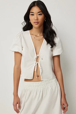Ardene Boxy Tie Front Blouse in | Size | 100% Cotton