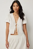 Ardene Boxy Tie Front Blouse in | Size | 100% Cotton