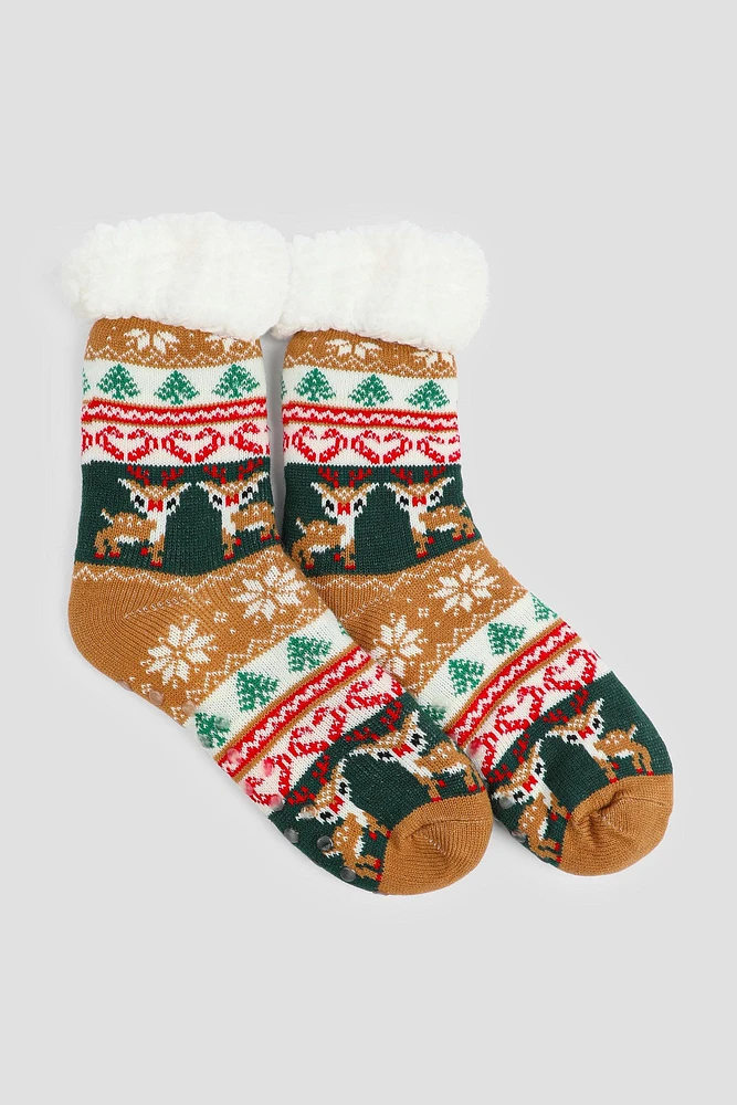 Ardene Festive Slipper Socks with Pompoms | Polyester