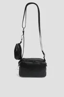 Ardene Two-Compartment Crossbody Bag in Black | Faux Leather/Polyester