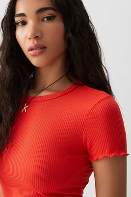 Ardene Lettuce Hem Crop T-Shirt in | Size | Polyester/Elastane | Eco-Conscious