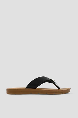 Ardene Faux Leather Flip-Flops with Medallion in | Size