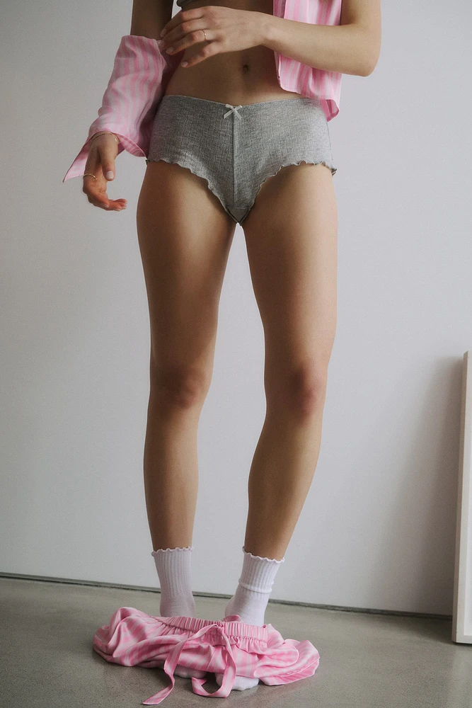 Ardene Pointelle Boyshort Panty in Grey | Size | Polyester/Rayon
