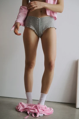 Ardene Pointelle Boyshort Panty in Grey | Size | Polyester/Rayon