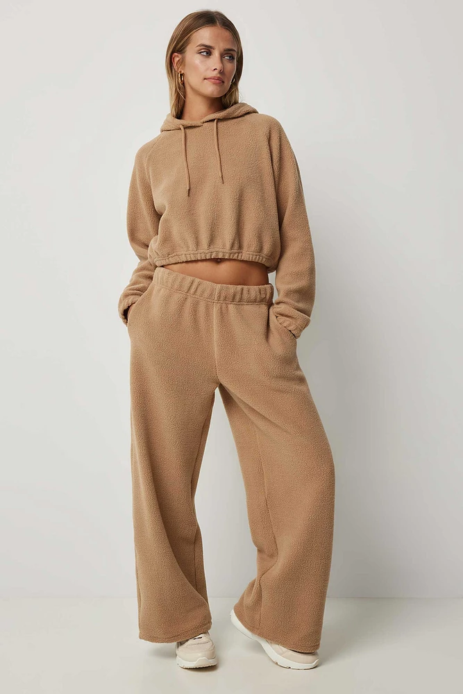 Ardene Wide Leg Sherpa Pants in Cognac | Size | Polyester