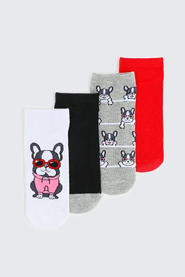 Ardene 4-Pack Pug Ankle Socks in Grey | Polyester/Spandex