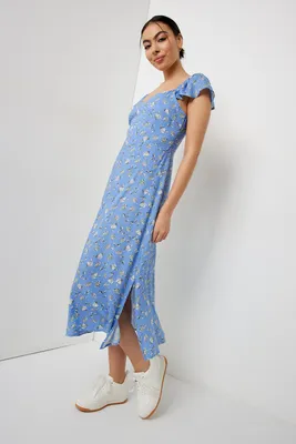 Ardene Flutter Sleeve Midi Dress in Medium Blue | Size | 100% Viscose