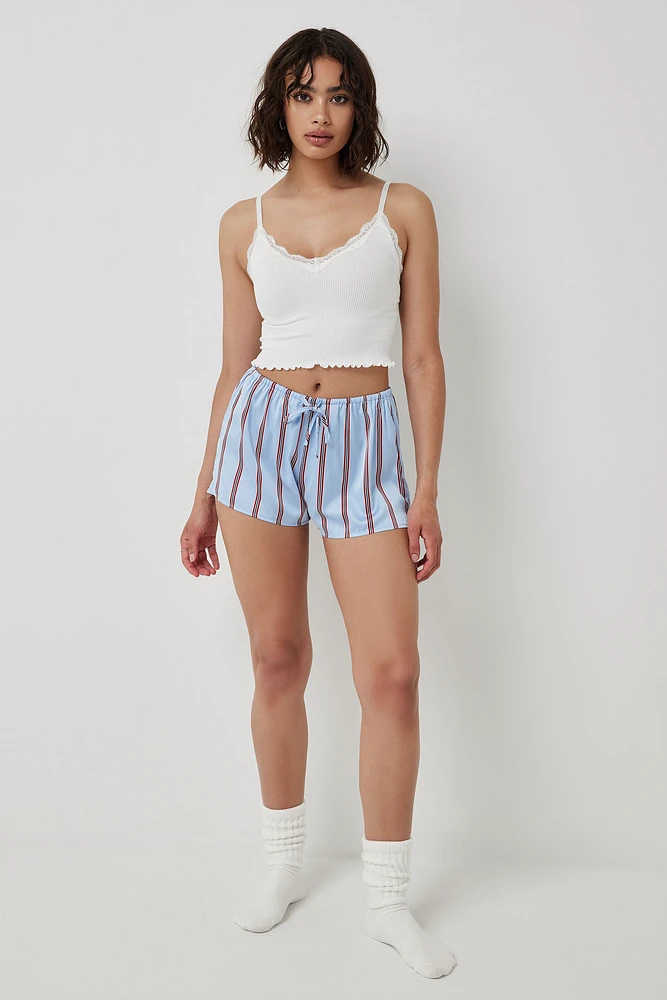 Ardene Printed Satin PJ Shorts in Light Blue | Size | Polyester/Spandex | Eco-Conscious