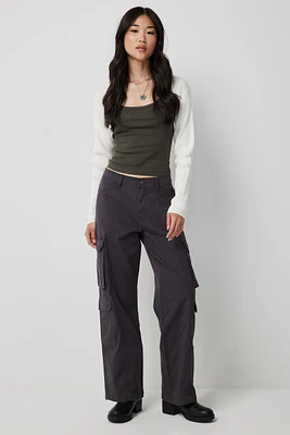 Ardene Regular Rise Straight Leg Cargo Pants in Grey | Size | 100% Cotton