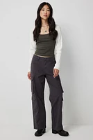 Ardene Regular Rise Straight Leg Cargo Pants in Grey | Size | 100% Cotton