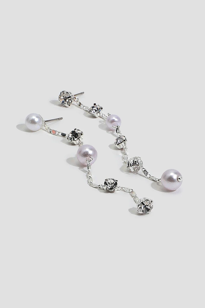 Ardene Gemstone & Pearl Drop Earrings in Silver | Stainless Steel