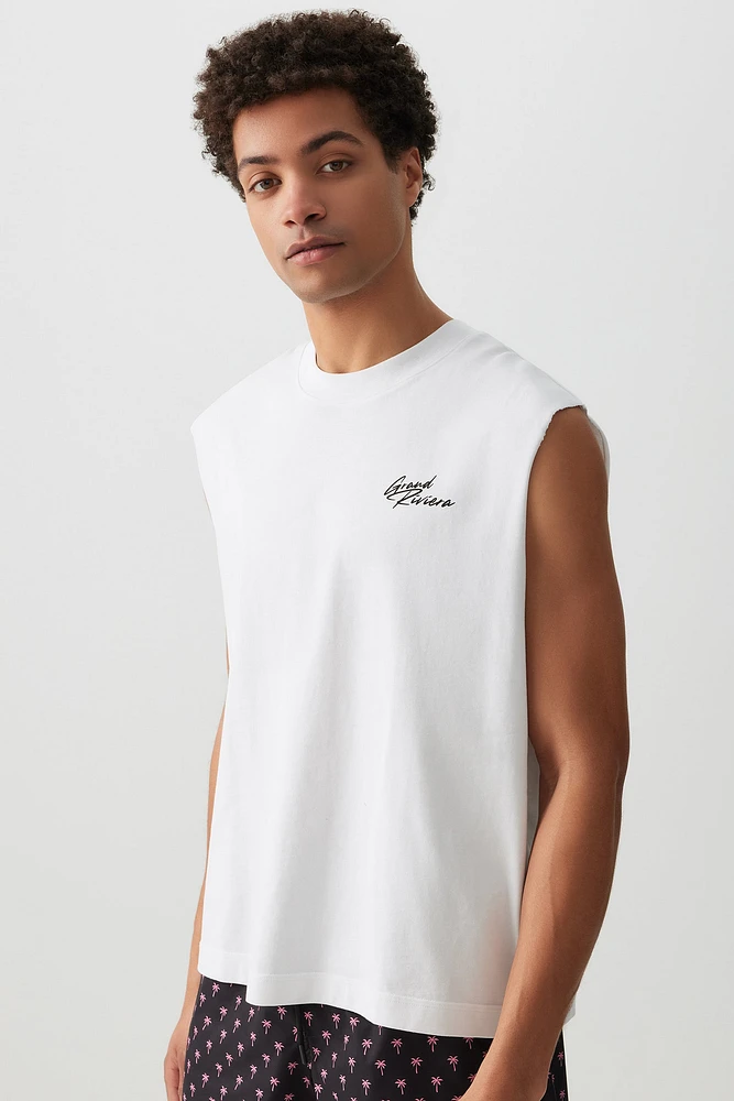 Ardene Man Boxy Graphic Muscle Tank Top For Men in White | Size | 100% Cotton