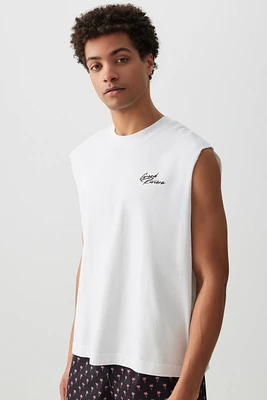 Ardene Man Boxy Graphic Muscle Tank Top For Men in White | Size | 100% Cotton
