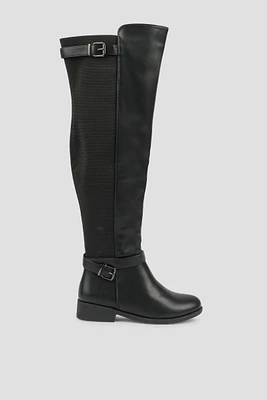 Ardene Riding Boots with Accent Buckle in Black | Size | Faux Leather | Eco-Conscious