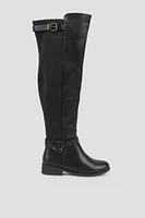 Ardene Riding Boots with Accent Buckle in Black | Size | Faux Leather | Eco-Conscious