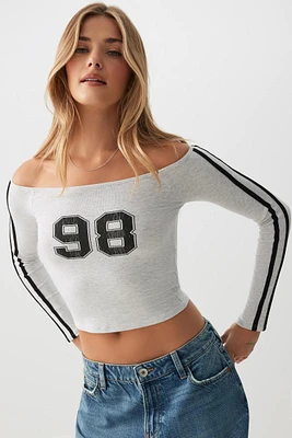 Ardene Off Shoulder Long Sleeve Top in Light Grey | Size | Elastane/Viscose