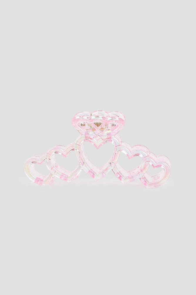 Ardene Iridescent Heart Cutout Hair Claw in Light Pink