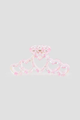 Ardene Iridescent Heart Cutout Hair Claw in Light Pink