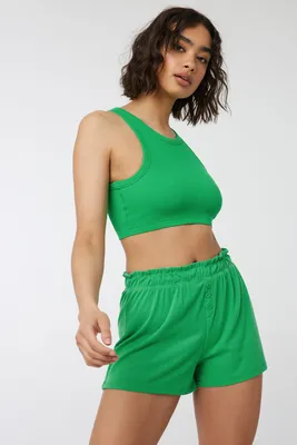 Ardene Ribbed Super Soft PJ Shorts in Green | Size Small | Polyester/Spandex