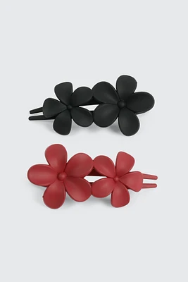 Ardene 2-Pack Floral Hair Clips in Red