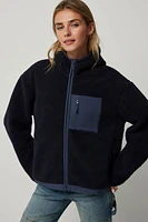 Ardene Hooded Sherpa Jacket in Dark Blue | Size | Polyester/Nylon