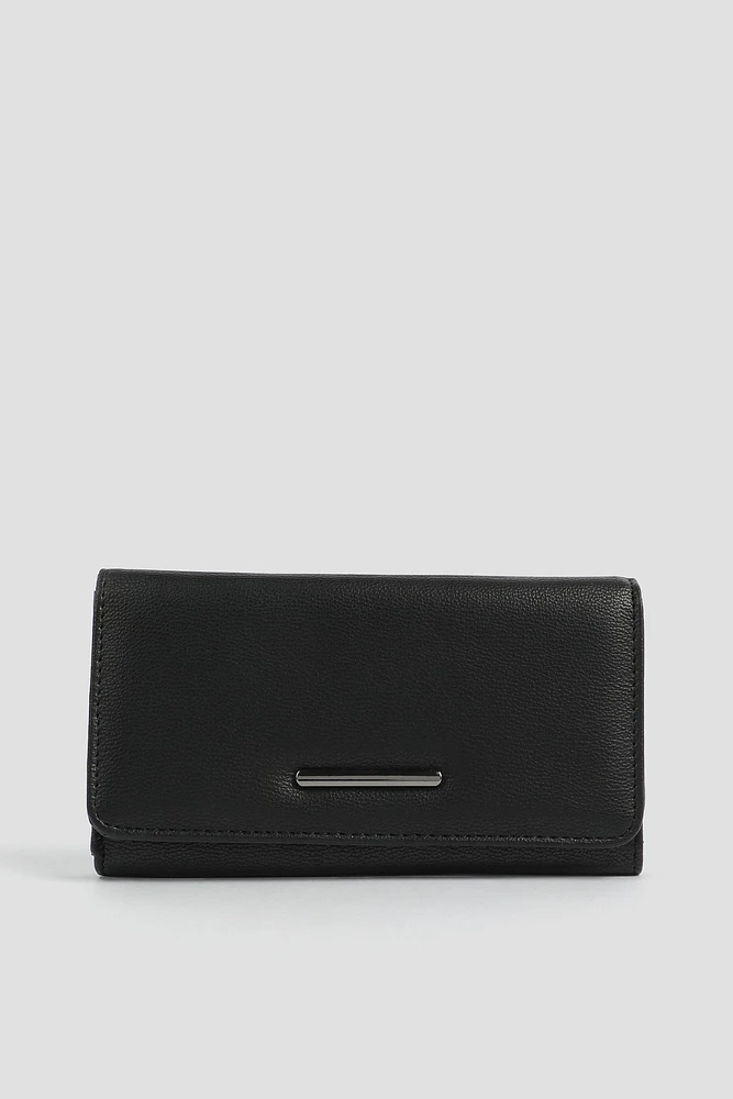 Ardene Rectangular Wallet in Black | Faux Leather/Polyester