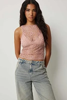 Ardene Lace Boat Neck Tank Top in Blush | Size | Nylon/Elastane | Eco-Conscious