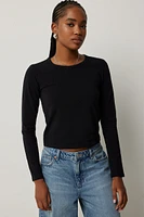 Ardene Basic Crop Long Sleeve T-Shirt in | Size | Cotton/Elastane | Eco-Conscious