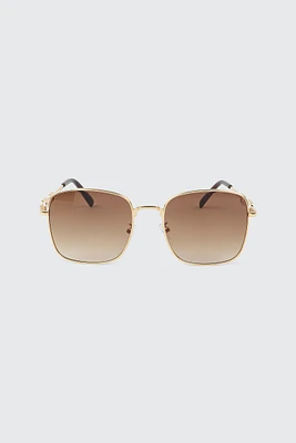 Ardene Square Sunglasses with Temple Detail in Gold