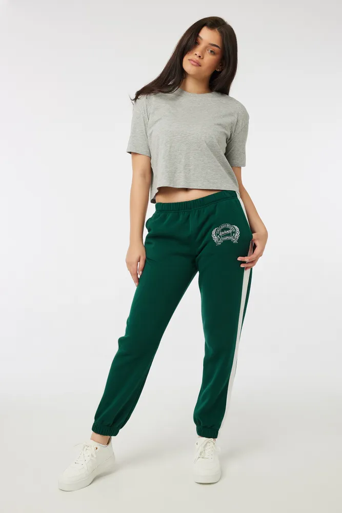 Ardene Side Stripe Sweatpants in Dark Green, Size, Polyester/Cotton, Fleece-Lined