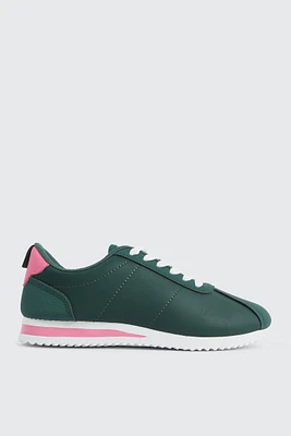 Ardene Mix Media Sneakers in Dark Green | Size | Nylon/Faux Suede
