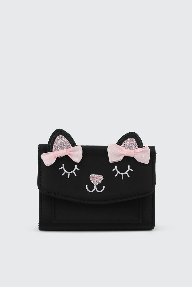 Ardene Kids Cat Wallet in Black | 100% Recycled Polyester | Eco-Conscious