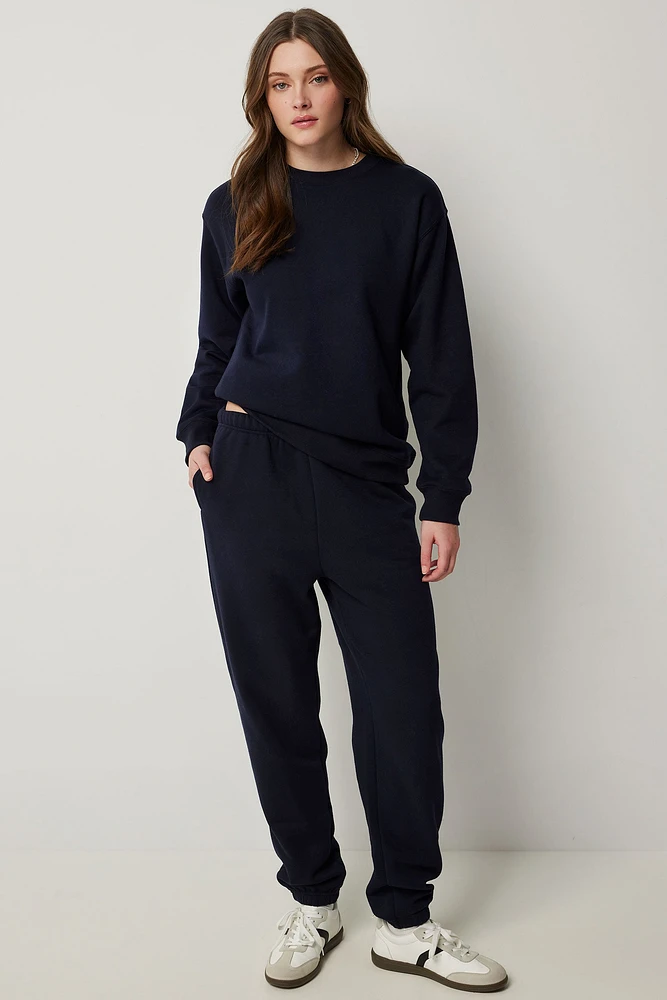 Ardene Baggy Sweatpants in Dark Blue | Size | Polyester/Cotton | Fleece-Lined | Eco-Conscious