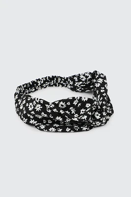 Ardene Floral Knotted Headwrap in Black | Polyester/Elastane