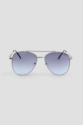 Ardene Aviator Sunglasses with Chain Temples in Silver