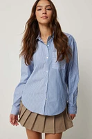 Ardene Dual Print Striped Shirt in Medium Blue | Size | Polyester/Cotton
