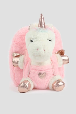 Ardene Kids Backpack with Animal Plushie in Light Pink | Polyester