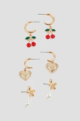 Ardene 3-Pack Charm Earrings in Gold | Stainless Steel