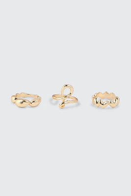 Ardene 3-Pack Heart & Swirl Rings in Gold | Size