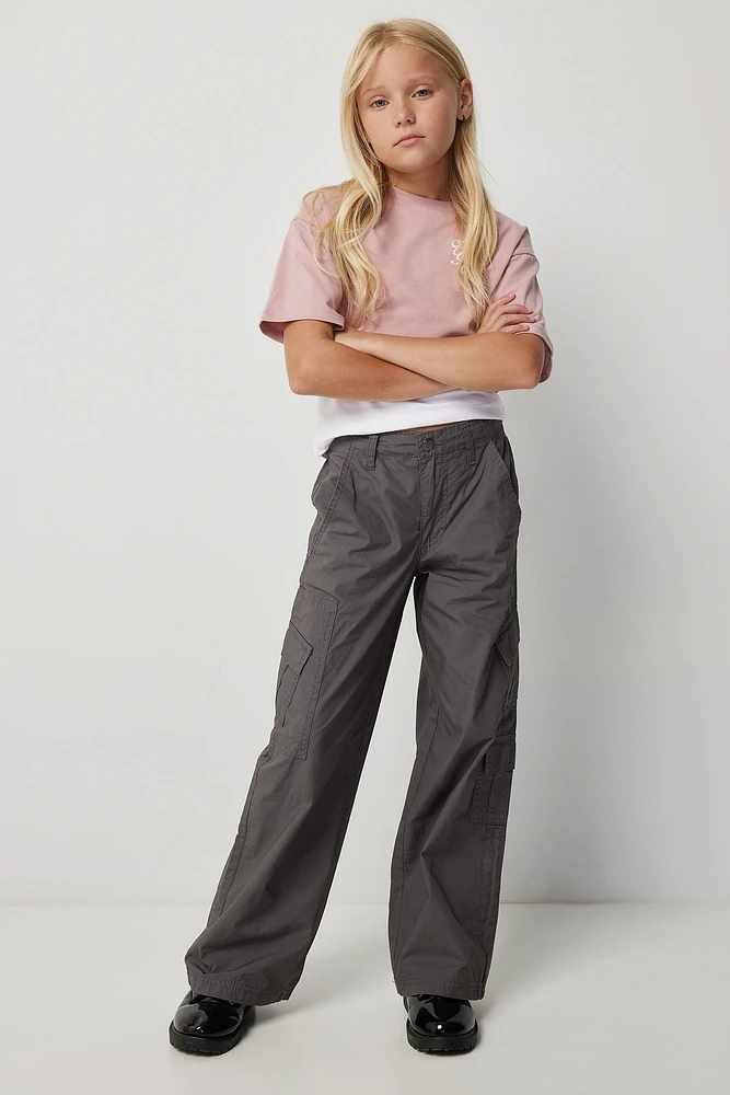 Ardene Kids Cargo Pants with Contrast Stitching in Dark Grey | Size | 100% Cotton