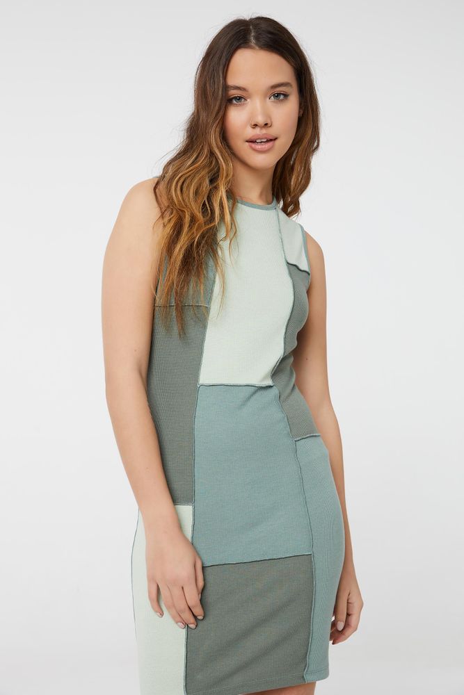 Ardene Patchwork Mini Dress in Green 