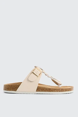 Ardene Braided T-Strap Sandals in Beige | Size | Faux Suede