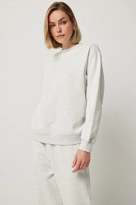 Ardene Solid Crew Neck Sweatshirt in Light Grey | Size | Polyester/Cotton | Fleece-Lined | Eco-Conscious